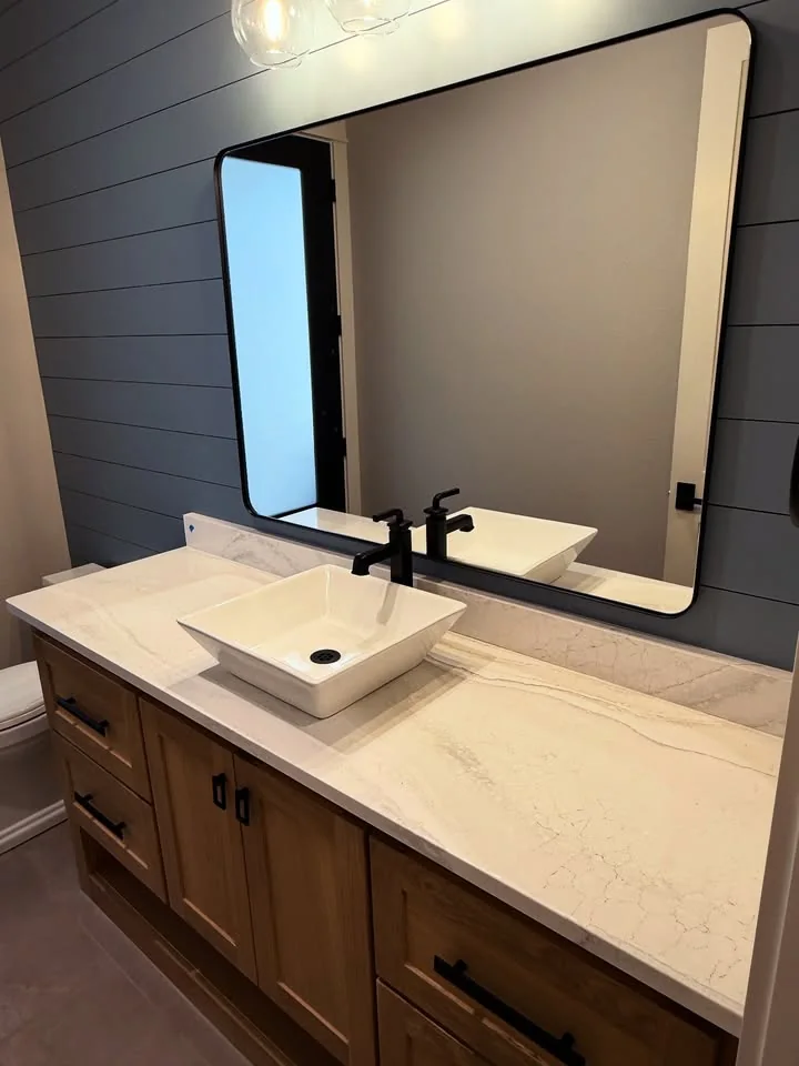 A primary bathroom in a Tredway custom home