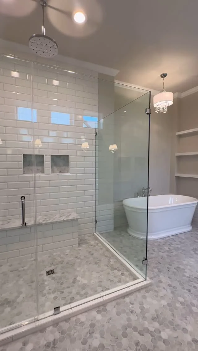 A primary bathroom in a Tredway custom home