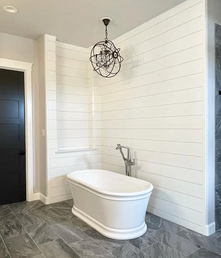 A primary bathroom in a Tredway custom home